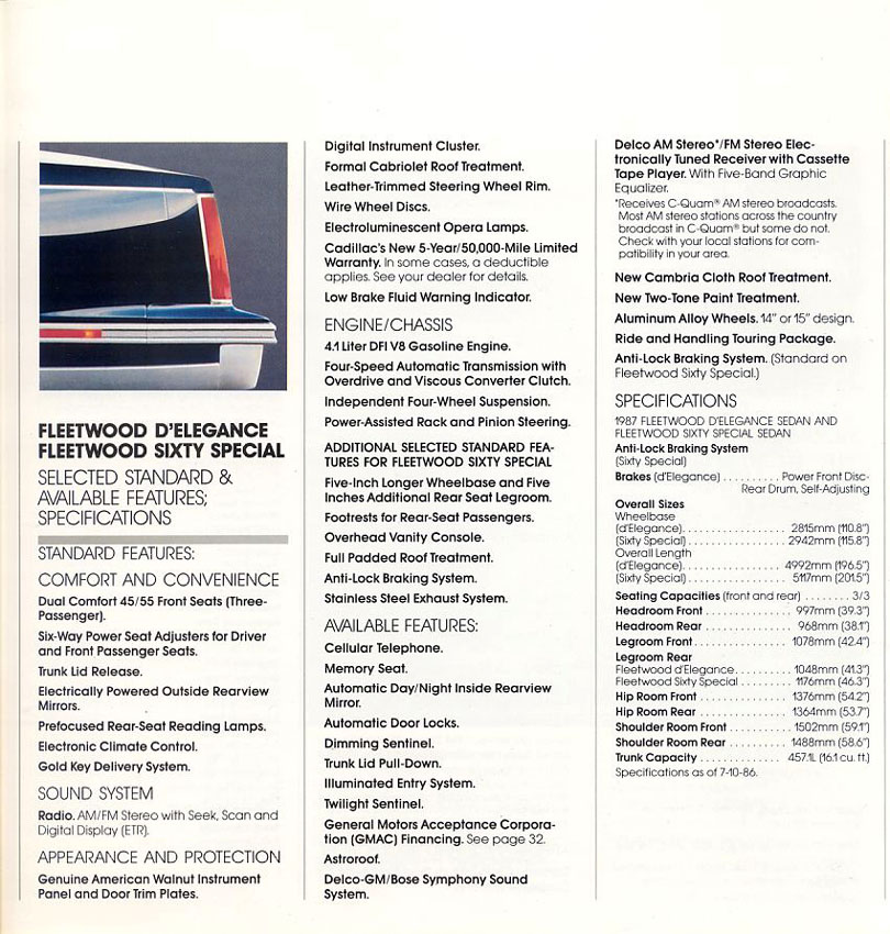 1987 Cadillac Brochure Page 20